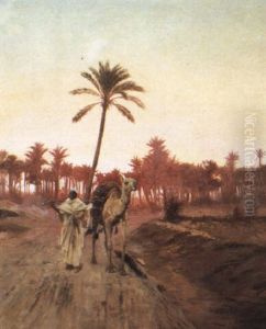 An Arab And His Camel At Sunset