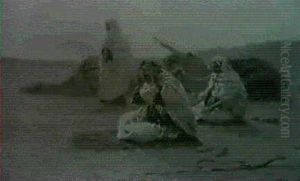 Beduinen Beim Gebet In Der Wuste Neben Ihren Kamelen, Mach  Osten Gewendet by Otto Pilny