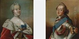 A Pair Of Portraits Of King Frederik V And Queen Louise