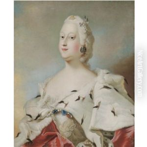 Portrait Of Queen Louis Of Denmark (1724-1751), Half Length, Wearing An Ermine Lined Robe by Carl Gustav Pilo