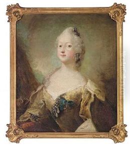 Portraet Af Frederik V I Rustning Med Elefantordenens Bla Band (+ Portraet Af Dronning Louise I Gul Brokadekjole Og Hermelinskabe Prydet Med Brystsmykke Og L'union Parfaiteorden