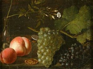 Still Life With Peaches, Grapes, Glass Vase And A Louis D'or