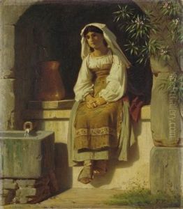 Young Italian Woman At A Fountain