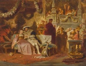 Heinrich Viii. Wirbt Um Anna Boleyn Auf Dem Ball Bei Kardinal Wolsey by Carl Theodor Von Piloty