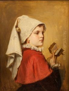 Young Girl With Book by Carl Theodor Von Piloty