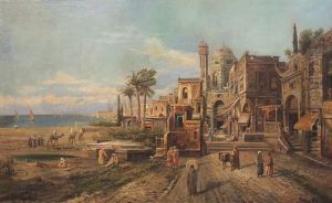 Nordafrikanische Kustenstadt Mit Prachtigen Bauten Und Eingangen Zu Den Basaren Und Einer Moschee