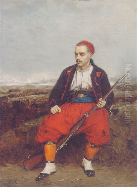 An Armed Soldier Seated - view 1