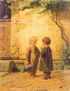 Zwei Kleinkinder Auf Einer Dorfstrase by Christian Eduard Boettcher