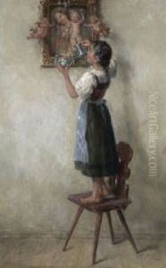 Madchen Beim Nachfullen Eines Ollichtes by Otto Piltz