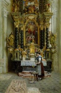 Bauerndirndl Vor Dem Marienaltar Der Pfarrkirche Rattenberg Bauerndirndl Vor Dem Marienaltar Der Pfarrkirche Rattenberg
