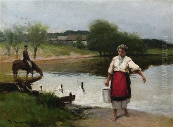 Fluslandschaft Mit Bauerin Und Offizier Zu Pferde - view 1