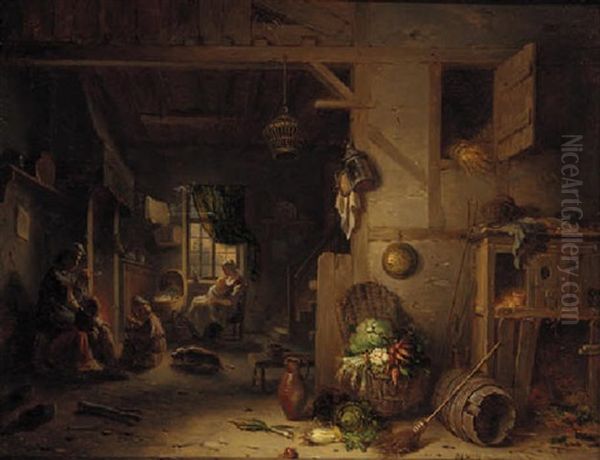 A Family Gathered In A Kitchen Interior - view 1