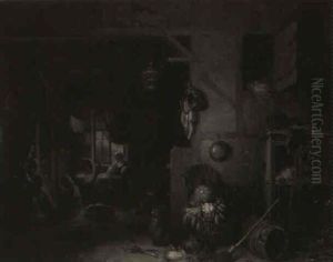 A French Peasant Family In A Cottage Interior by Hippolyte Alexandre Pinart