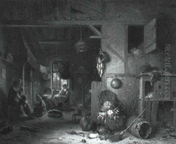 A Family In A Cottage Interior - view 1
