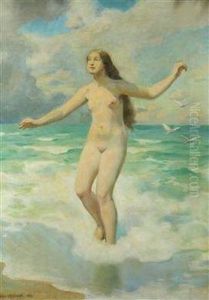 A Nude Girl At A Beach by Hugo Boettinger