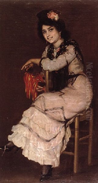 Retrato De Cuerpo Entero De Mujer Espanola Con Peineta, Manton Y Castanuelas - view 1