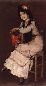 Retrato De Cuerpo Entero De Mujer Espanola Con Peineta, Manton Y Castanuelas by Ignacio Pinazo Camarlench