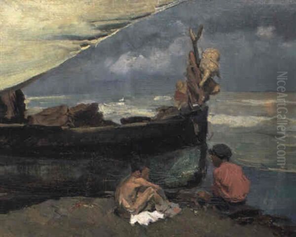 Ninos En La Playa Al Atardecer - view 1