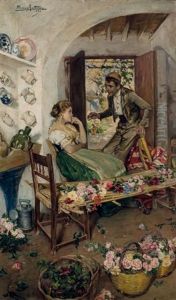 Galanteo Con La Florista by Jose Pinazo Martinez