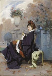 A Fashionable Lady In The Park by Emile Auguste Pinchart