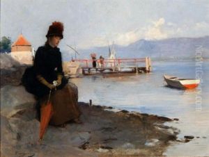 Au Bord Du Lac by Emile Auguste Pinchart