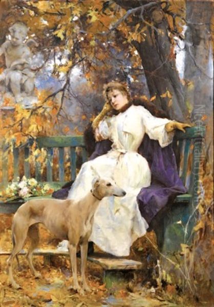 Jeune Femme Pensive Au Levrier - view 1