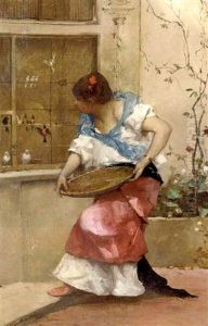 Feeding The Birds by Emile Auguste Pinchart