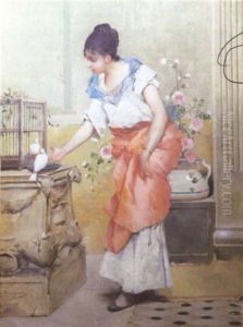 Young Lady With White Doves