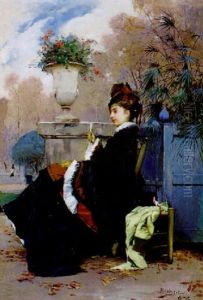 Jeune Femme Au Parc by Emile Auguste Pinchart
