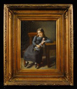 Girl In Blue Dress With Doll