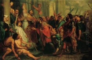 Saint Ambrose, Bishop Of Milan, Refusing Emperor Theodosiusadmission To Milan Cathedral Saint Ambrose, Bishop Of Milan, Refusing Emperor Theodosiusadmission To Milan Cathedral