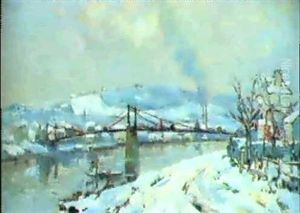 Le Pont Suspendu Sur La Seine A Rouen by Robert Antoine Pinchon