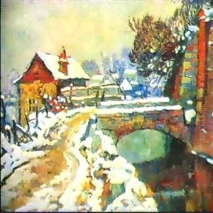 Petit Pont Sous La Neige Pres De Rouen