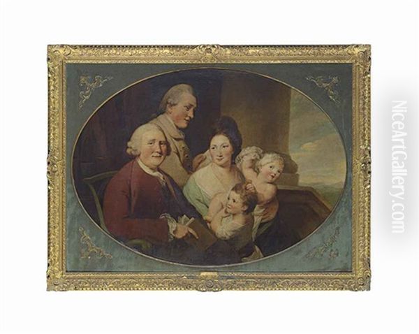 A Group Portrait, Thought To Be Richard Bentley (1708-1782), His Son By His First Wife, His Second Wife And Their Daughters On A Portico... - view 1