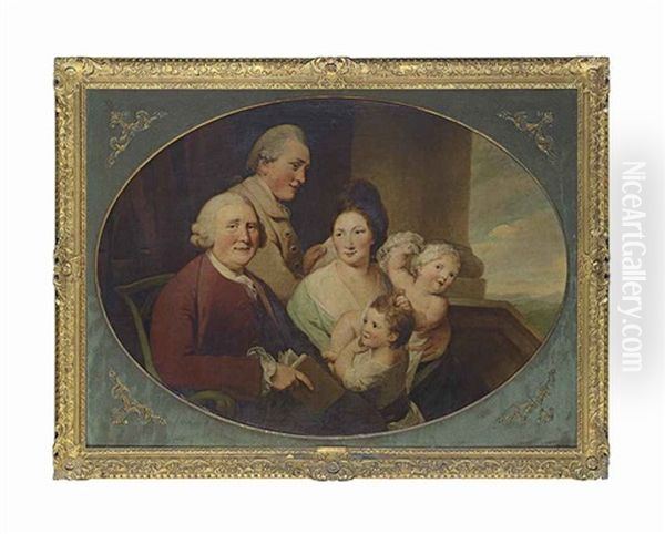 A Group Portrait, Thought To Be Richard Bentley (1708-1782), His Son By His First Wife, His Second Wife And Their Daughters On A Portico - view 1
