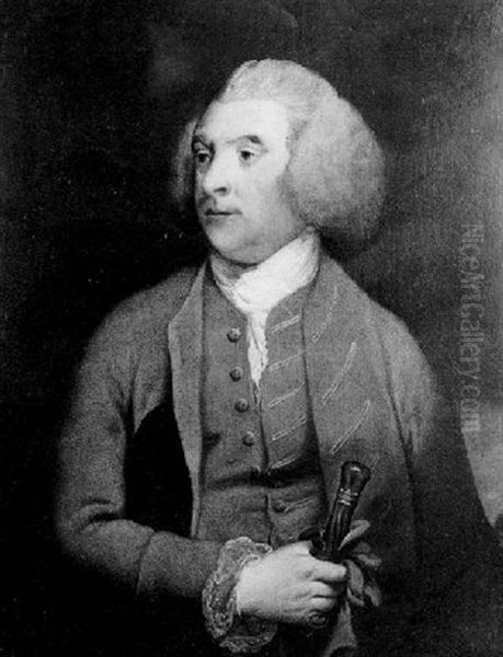 Portrait Of A Gentleman Wearing A Fawn Coat And Holding His Cane And Gloves - view 1