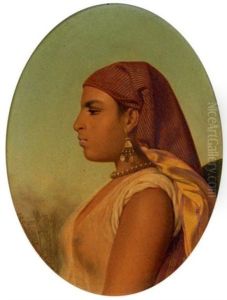 Portrait De Jeune Orientale De Profil by Louis Emile Pinel De Grandchamp