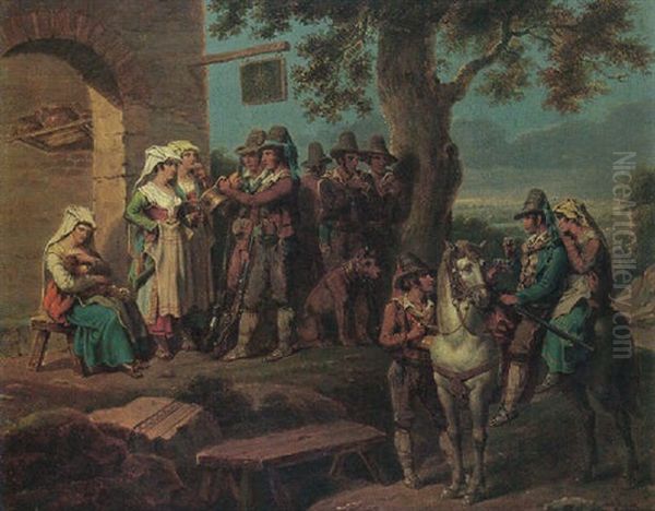 A Hunting Party Resting Before A House - view 1