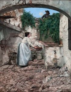 Pelando La Pava Junto A La Fuente by Jose Pinelo Llull