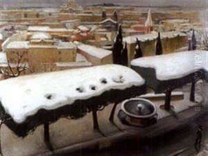 Rome Sous La Neige, Vue De La Villa Medicis by Jean Robert Pinet
