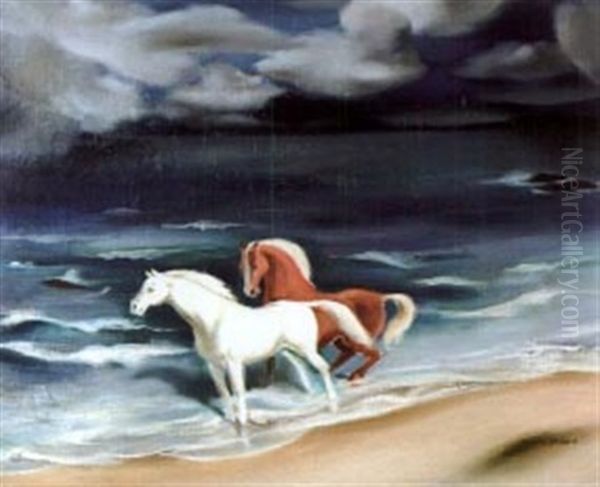 Deux Chevaux Au Bord De La Mer - view 1