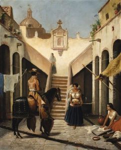 Chinaco E India En Patio Mexicano by Edouard Pingret