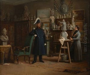 Le Marechal Lobau Posant Dans L'atelier De Jean-pierre Dantan by Edouard Pingret
