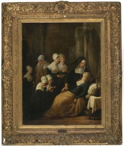 Una Monja Y Seis Novicias Asistiendo A Una Joven by Edouard Pingret
