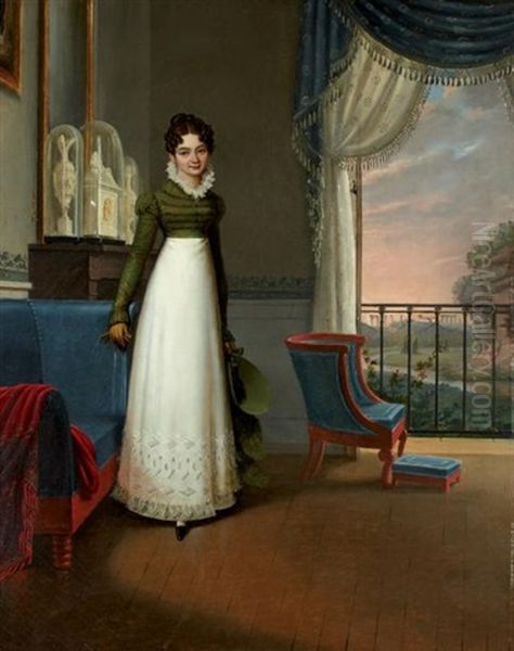 Portrait De Jeune Fille Dans Un Interieur Ouvrant Sur La Campagne Romaine - view 1
