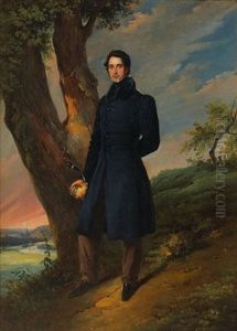 Portrait D'homme Tenant Une Pipe Sur Fond De Paysage