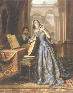 Joueuse De Luth by Edouard Pingret