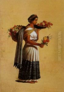 Marchande De Fleurs De Ste. Augustine by Edouard Pingret