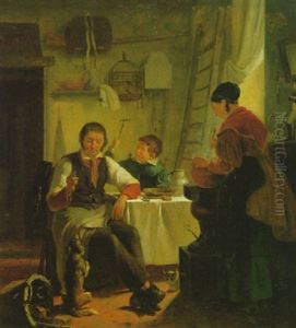 Handwerkerfamilie Am Mittagstisch by Josef Pinnoy