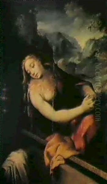 La Maddalena In Meditazione Presso Il Sepolcro Vuoto, Con Ampio Paesaggio A Destra - view 1